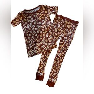 Little Sleepies Floral Kids Pajama Set - Brown and Cream